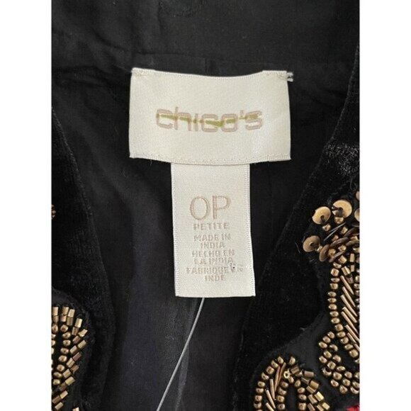 Chicos Collectibles Petite 0P Gold Beaded Black Red Paisley‎ Embroidered Jacket - Picture 15 of 16